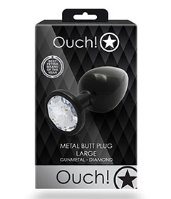 Ouch  Clear Gem Metal Black Plug Large