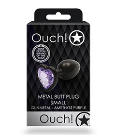 Ouch  Purp Heart Gem Metal Blk Plug Sml