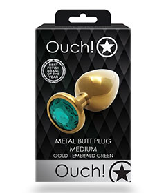 Ouch  Green Gem Metal Gold Plug Medium