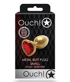 Ouch  Red Heart Gem Metal Gold Plug Sml