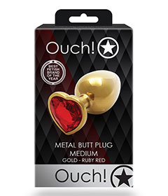 Ouch  Red Heart Gem Metal Gold Plug Med