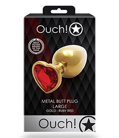 Ouch  Red Heart Gem Metal Gold Plug Lrg