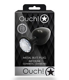 Ouch  Clear Gem Metal Black Plug Medium